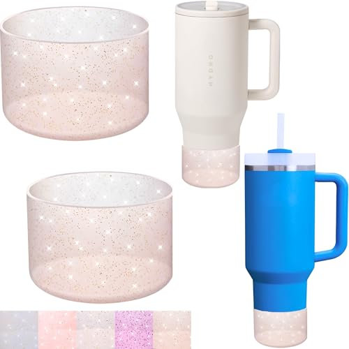 2Pack Glitter Silicone Boot for Stanley Cup 40 30 20 OZ, Boots Bottom Protector for Owala/HydroJug 40OZ Tumbler, Protective Sleeve for Stanley Cup Accessories Bumper (Clear Rose Quartz Gold Glitter)