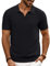 PJ PAUL JONES Men's Polo Shirts Short Sleeve Textured Knit Polo Shirts V Neck Polo T Shirts for Men Slim Fit Black M
