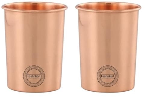 Fashnkart Verres en cuivre pur Eau potable Santé ayurvédique Gobelets en cuivre pur 10,14 oz 300 ml (uni) (2 Pcs)