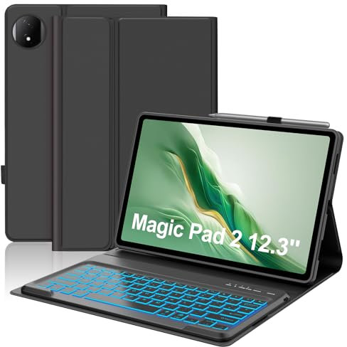 FOGARI Teclado para Honor Magic Pad 2 12.3 Pulgadas 2024, Funda Honor Magic Pad 2 con Teclado, Español Ñ Teclado Retroiluminado Bluetooth para Tablet Honor Magic Pad 2 12.3, Negro