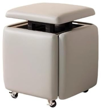 Makeup Hocker Ottomane Cube Stuhl mit Beweglichem Fußhocker für Wohnzimmer Schlafzimmer Multifunktional 5 in 1 Stapelbar Sofa Stuhl Grau PU Leder