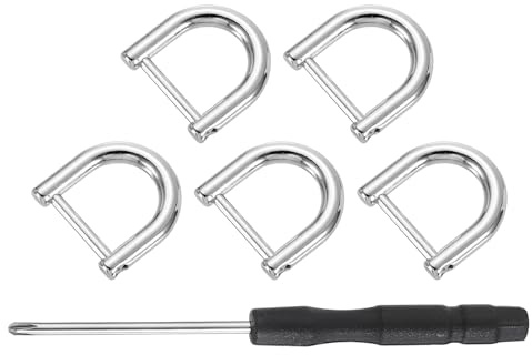 QUARKZMAN 5 Stück Metall D Ring Schraubschäkel, Zinklegierung U Form Abnehmbare D Ringe Ersatz Taschenzubehör für DIY Lederhandwerk Geldbörse Schlüsselanhänger Schnalle, 12x12 mm, Silber