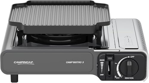 FYSHOP | Pack Camp Bistro 3 Combo Hornillo y Plancha + 4 botes de gas | Hornillo Camping de 1 Quemador | Cocina portátil compacta para Exteriores