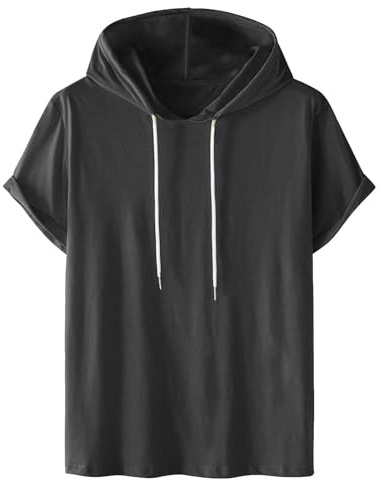 Sweat à Capuche Homme Hoodie Coton Manches Courtes T-Shirt Été Décontracté Tshirts Couleur Unie Tee Shirt Sport Respirant Tee-Shirt Confortable Extensible Teeshirt Entraînement Vêtements