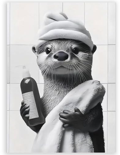 Yoljun Badezimmer Deko, 30×20CM Otter Poster auf Leinwand für Bilder Wanddeko, Wasserfestes Poster & Kunstdrucke als Bad Deko, Lustiges Bild Toilette für Wohnzimmer Gäste-WC Geschenk, ohne Rahmen