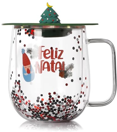 PURPLELILY Cristalería de Navidad aislada, tazas de café de temporada, taza de vidrio aislada para café, chocolate caliente, taza de vidrio de doble pared