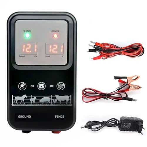 Muuookka Électrificateur de Clôture Électrique 10 Km pour Bovins, Moutons, Animaux, Kit de Transformateur D'Impulsions 12 V, Prise UE pour Bétail Agricole EU Plug