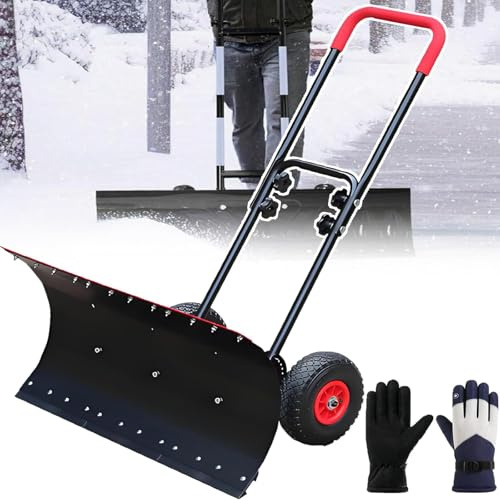 DPQYJPP Pala Neve Manuale Robusta con Ruote, spazzaneve a Spinta Acciaio al Carbonio con Manico Regolabile su 5 Livelli e Testa Pala Regolabile a 360°, per rimozione e Neve vialetti, Giardini.