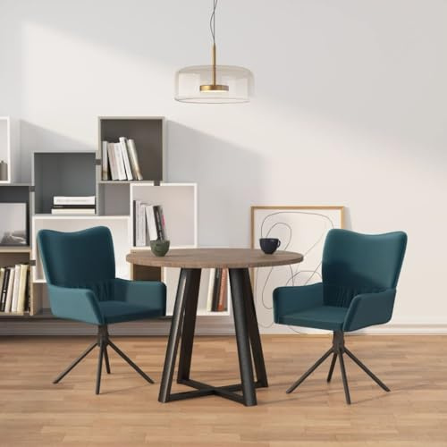 RMIHSJG Drehbare Esszimmerstühle 2 STK. Blau Samt mit Metallgestell und Polsterung – Ergonomischer Drehstuhl für Wohnzimmer und Essbereich