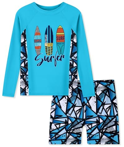 ZOEREA UV Badeshirt Jungen Zweiteilig Langarm Set | Schwimmshirt und Badeshorts für Kinder | Schnelltrocknende UV Kleidung für Strand und Pool 4-12 Jahre