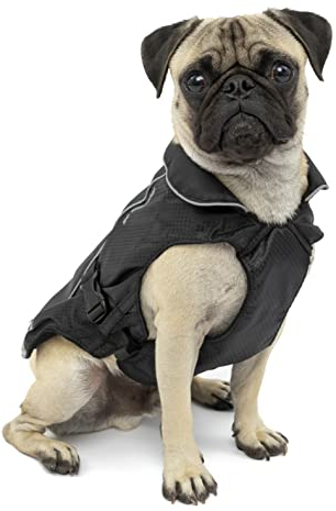 Kurgo North Country wasserdichter Hundemantel, Mit Fleece-Futter, LED-Licht für Nachtsichtbarkeit, Größe S, Schwarz