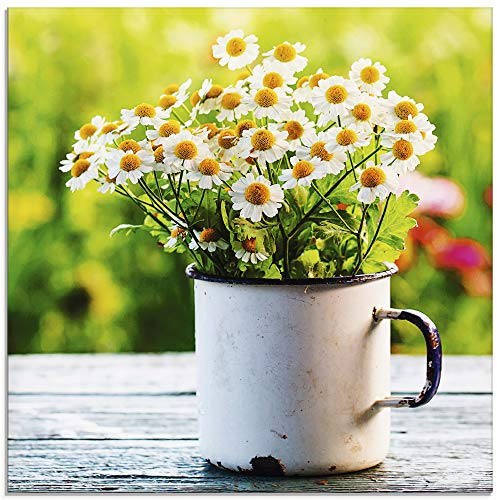ARTland Wanddeko Glasbilder Wandbild Glas Bild einteilig Quadratisch Natur Blumen Blüten Gänseblümchen Frühling Landhaus T4UE
