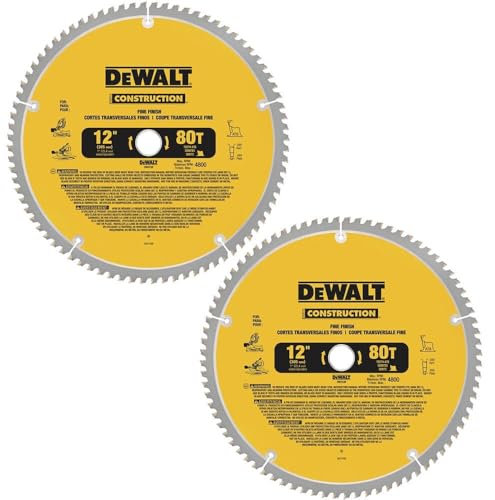 DEWALT DW3128P5 80-Tooth 12 in. Crosscutting Tungsten Carbide Miter Saw Blade - 2 Pack