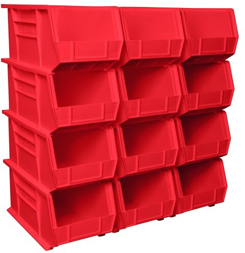 Akro-Mils 30240 AkroBins Kunststoff-Aufbewahrungsbehälter, stapelbar, 38,1 x 20,3 x 17,8 cm, rot, 12 Stück