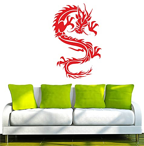 Indigos UG - Wandtattoo Wohnzimmer - Wandaufkleber Drache China Japan Monster 96x62, rot w007 Drachen - Aufkleber Kinderzimmer Schlafzimmer Küche Badezimmer Büro Dekoration