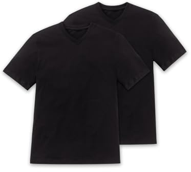 Schiesser Halbarm American T-Shirt V-Ausschnitt Doppelpack schwarz