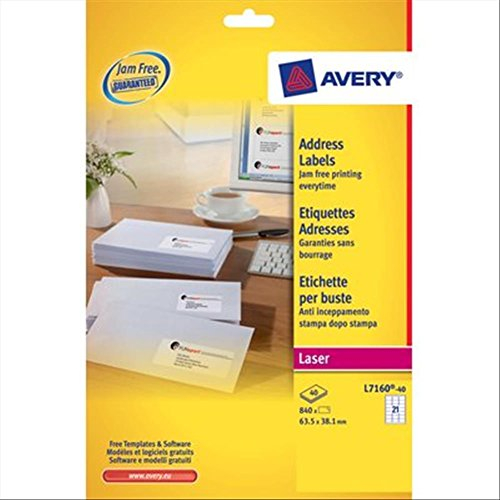 AVERY Zweckform Laser-Etiketten QuickPeel/L7160-40, weiß, 63,5x38,1, Inh. 840