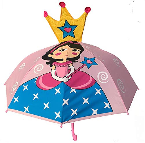HECKBO Kinder Regenschirm Stockschirm Prinzessin Motiv mit 3D Krone- Umbrella Jungen Mädchen - Kindergarten und Schule Zubehör- zur Einschulung für die Schultüte als kleine Aufmerksamkeit
