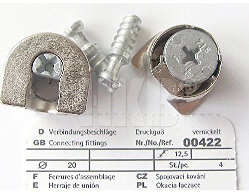 HKB ® 4 Stück EXENTER VB Verbindungsbeschläge zum Einbohren, ø 20 mm, Zinkdruckguss vernickelt, Hersteller Hettich, Artikel-Nr. 422