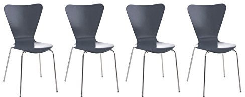 CLP 4X Konferenzstuhl Calisto Mit Holzsitz Und Stabilem Metallgestell I 4X Platzsparender Stapelstuhl, Farbe:grau