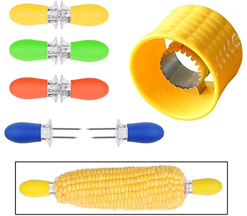 8X Corn Holders, Stainless Steel Corn Cob Holders Corn on The Cob Holders Skewers, 1x Corn Cob Stripper, Corn Peeler for Corn on The Cob, Corn on The Cob Remover, Corn Skewers Kitchen Gadgets