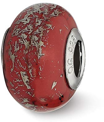 Collana con ciondolo in argento Sterling 925 lucido con riflessi rossi con lamina di platino e perline in ceramica, misura 12,73 x 9,09 mm di larghezza, gioielli da donna, Rosso, taglia unica