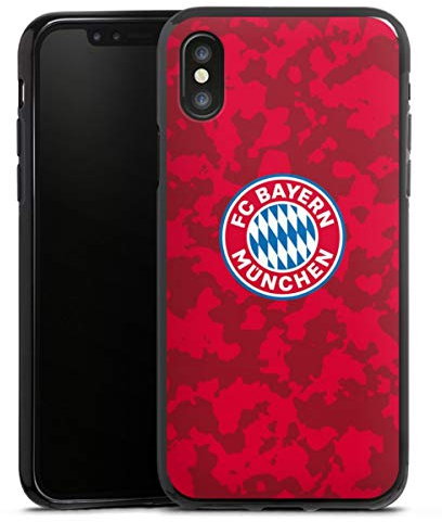 Silikon Hülle kompatibel mit Apple iPhone X Case schwarz Handyhülle FC Bayern München Camouflage FCB
