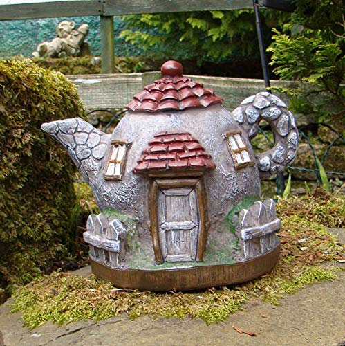 Pixieland 956428 Secret Fairy Teapot Palace | Miniature Garden Decor | 17 X 11 X 13.5cm | 1pc. Accessory, Grey