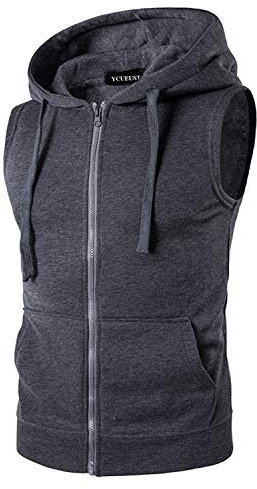 YCUEUST Mens Sleeveless Hoodie Zip Up Sweatshirt Tank Top Hooded Dark Grey Medium