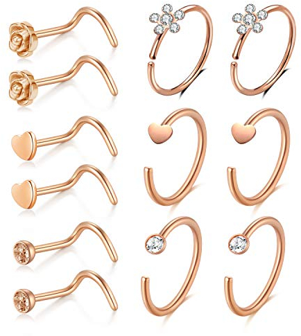 JFORYOU 12 Stück 20G Chirurgenstahl Nasenpiercing Nase Spirale Ringe Piercing Nase Piercing Lippenpiercing Damen Herren Piercing Schmuck