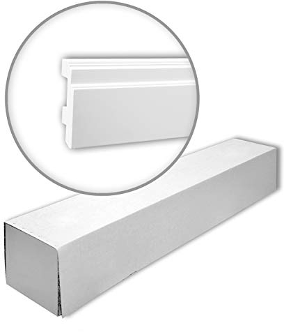 Profhome Sockelleisten 153101-box 200 cm x 2,6 cm x 11 cm aus Polyurethan Hartschaum klassisch abgerundet mit Kabelkanal vorgrundiert 16 Leisten / 32 m