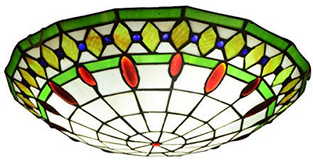 GDLight Tiffany-Stil Mittelmeer-Deckenleuchte Handgefertigte Glasmalerei Deckenbeleuchtung Flush Mount Deckenlampe für Schlafzimmer Wohnzimmer Study, E27,Grün,40cm