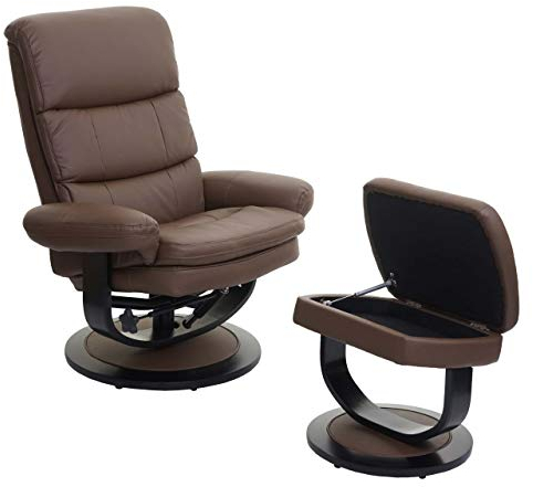 Mendler Relaxsessel HWC-C16, Fernsehsessel TV-Sessel Hocker mit Staufach, MVG-Zertifiziert - Kunstleder Taupe-braun