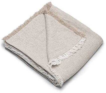 LinenMe Oatmeal Leinen Plaid Rustico Fringe, 275 x 245 cm