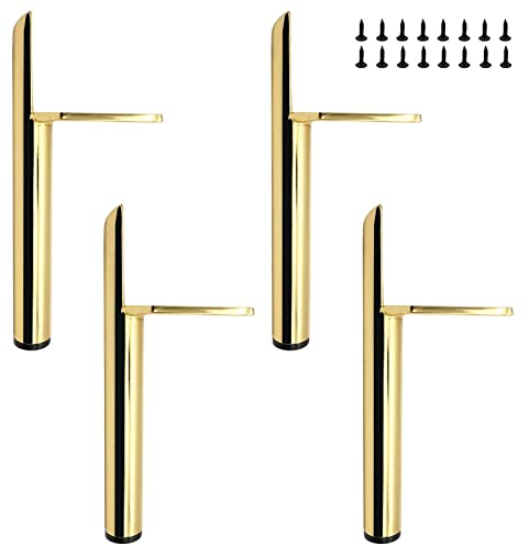 4 pièces Pieds de Table obliques Pieds d'armoire en métal, Pied de Meubles de cône,d'or, 15 cm de Hauteur, Base silencieuse antidérapante pour canapés, Tables et Autres Meubles