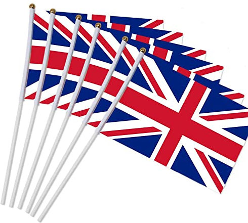 10Pcs Union Jack King Charles III Handheld Flags,14 * 21cm British UK Hand Wave Small Flags,British Union Jack Stick Flag Mini Flags,Great Britain National Stick Flag for Celebration King Charles III