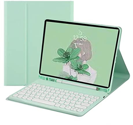 QIYIBOCASE Cute Keyboard Case for iPad Pro 11 2022 4th/3rd/2nd Generation,Round Keys Detachable Magnets Bluetooth Keyboard Case with Pencil Holder for Girly Women,Mint Green