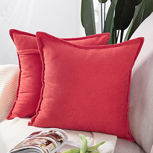 Madizz 2er Set kurzen Chenille Zierkissenbezüge weicher dekorativer Kissenbezug für Sofa, Schlafzimmer Kissenhülle Rot 40x40 cm Quadrat
