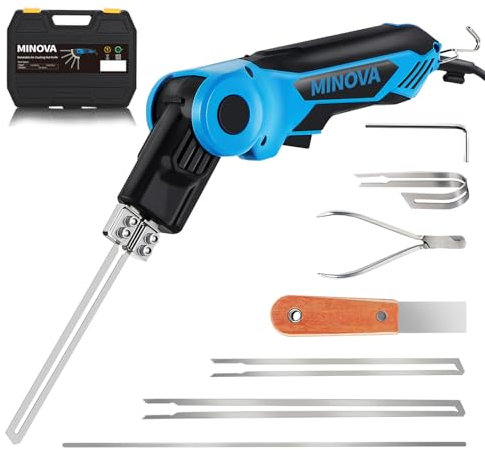 MINOVA Styroporschneider Drehbarer Elektrischer Heißdrahtschneider Schaumstoffschneidwerkzeugset Luftgekühlt 200W AC Heißdrahtschneider Schaumstoffschneidwerkzeugset mit Koffer, 4 Klingen und Zubehör