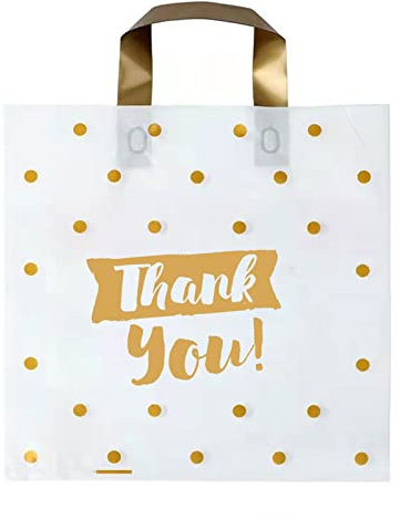 SYSI 50 Pack Polka Dot Thank You Bags, Extra Thick Boutique Gift Bags with Loop Handle for Merchandise, Boutiques, Party Favor