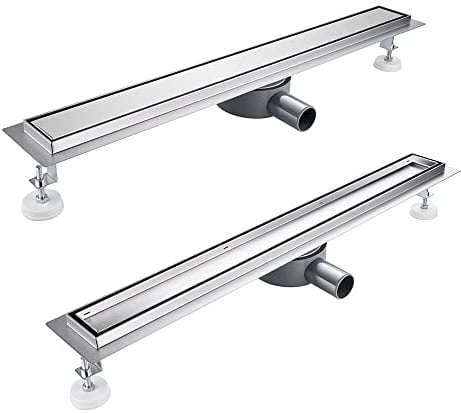 Duschrinne 90cm Befliesbar 360 Grad Extra Flach Edelstahl komplettset duschabfluss bodenablauf Siphon mit Geruchsstop und Haarsieb Größen 30cm -100cm Ablaufrinne für Badezimmer