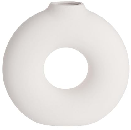 BUTLERS Keramik Vase in Donut Form in Beige -Loop- Moderne Dekoration für Wohnzimmer und Tischdeko | Blumenvase für einzelne Blumen oder dekorative Trockenblumen