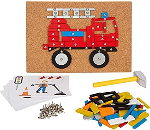Small Foot Hämmerchenspiel Fahrzeuge der Stadt aus Holz, mit Korkbrett und Hammer für Kinder ab 3 Jahren, 12360