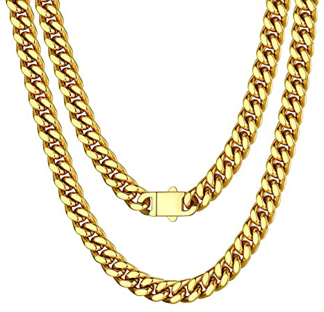 Bestyle Kette Männer 9mm Gliederkette Herren Edelstahl Cuban Links Chain Gold Panzerkette Hip Hop Schmuck Kettenlänge 55cm