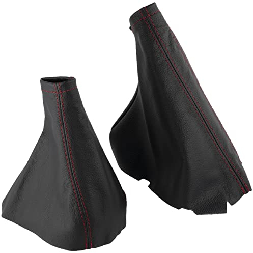AERZETIX - C63777 - Faltenbalg für schalthebel und handbremse aus echtem leder - kompatibel mit Opel Corsa C 2000-2006 - farbe: schwarz mit roten nähten - für manuelles getriebe