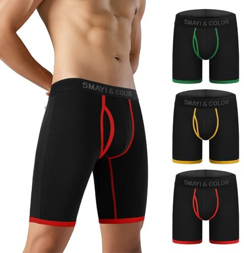 5Mayi 9inch Boxershorts Herren Baumwolle Unterhosen Männer Lange Unterwäsche Herren L, Schwarz, Farbiger Rand