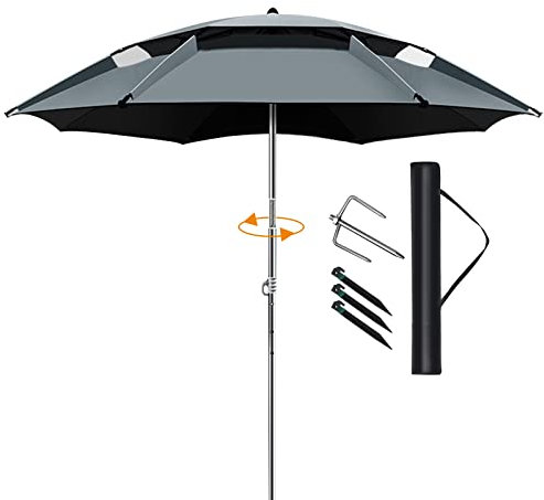 Regenschirme Wasserdichter Sonnenschirm Regenschirm für Angeln, Camping, Grillen, Strand, Garten im Freien, 360°-Sonnenschutzschutz, Sonnenschirmunterstand für den Außenbereich, mit Bodenanker (Grau