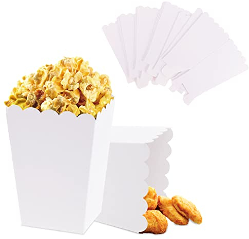 LSYYSL 20pcs Bandejas de palomitas de maíz blancas, bandejas de postre, cajas de mesa de fiesta, contenedores de palomitas de maíz de papel para fiestas, picnics, noches de cine, etc.