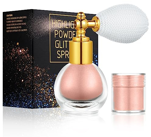 AOOWU Glitter Spray, Glitzer Spray für Face und Body, Glitzer Haarspray Make-up Sparkle Puder Kosmetik Shimmer Highlighter, Powder Glitterspray Haare Körper für Weihnachten Rave Party(Rosa)