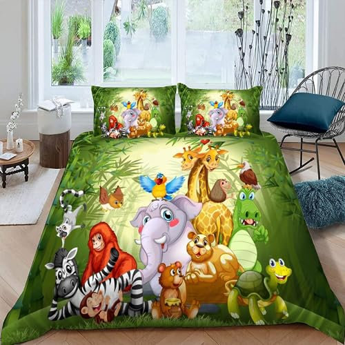 VULORA Housse de Couette 140x200 Animaux De La Forêt 3D Motif 3 pièces Parure de lit 1 Personne Enfant Ado Fille Garçon Ultra Doux Microfibre Housse de Couette Jungle avec Fermeture Éclair